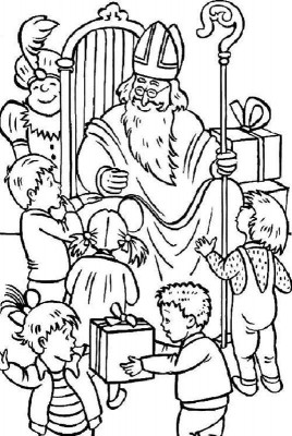 Online coloring book: Coloring book children are talking to Santa Claus
